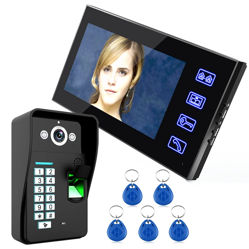 Enlarge 7 inch RFID Fingerprint Video Door Phone Intercom Doorbell With IR-CUT IR Camera HD 1000 TV Line Wireless Remote