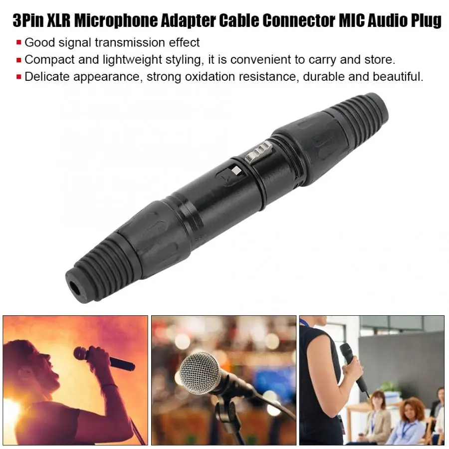 Черный 3 контактный Переходник XLR для микрофона соединитель аудиоразъем