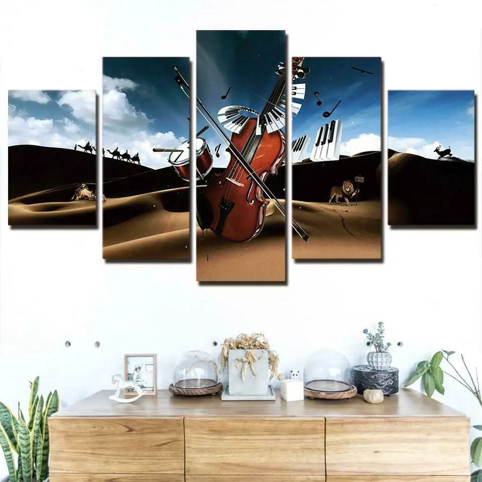 

Violin Music Desert 5 piece Wall Art Canvas Print HD Print posters Paintings Oil Painting Living Room Home Decor Pictures