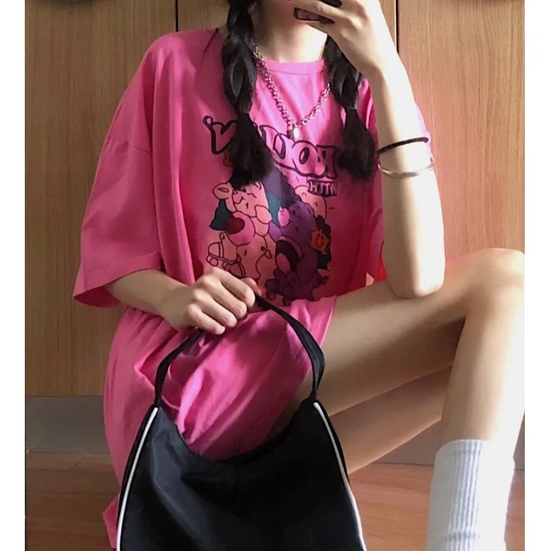 

Sakurada Kawashima Ins Korean Style Loose and Cute Little Bear Cartoon Printed 2021 Summer New All-Match Short-Sleeved T-shirt