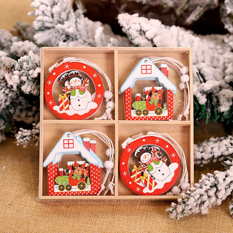 

12Pcs Christmas Snowflakes Wooden Pendants Xmas Tree Ornaments Home Hanging Decor Christmas Decorations for Home Navidad 2021