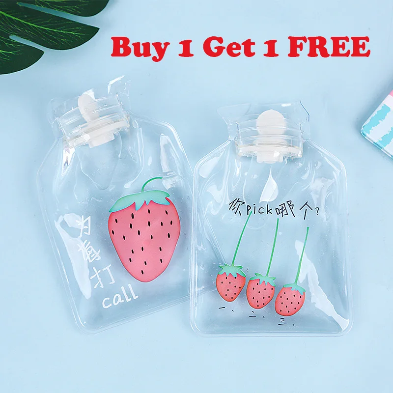 

Buy One Get One Free New Small Transparent Hot Water Bag Cartoon Simple Student Portable Mini Hand Warming Winter Artifact
