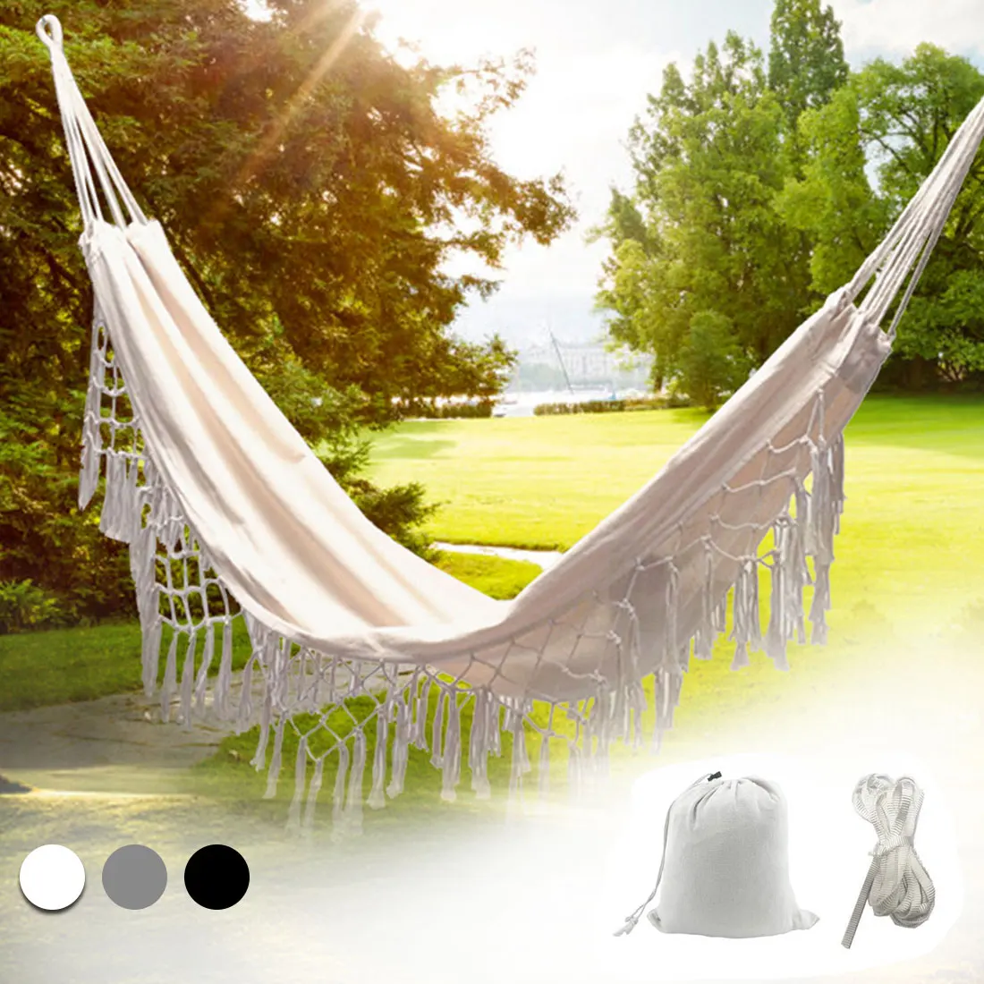 

Vitorhytech Hammock Large Brazilian Macrame Fringe Double Hammock Swing Net Chair Out/Indoor Hanging Hammock Swings