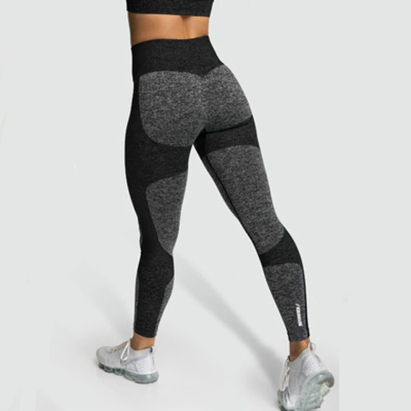 Black SALSPOR Бесшовные штаны для йоги женские спортивные Леггинсы с высокой талией и пуш-ап хорошо тянется леггинсы для спортзала дышащие штаны для бега - Цвет: Black