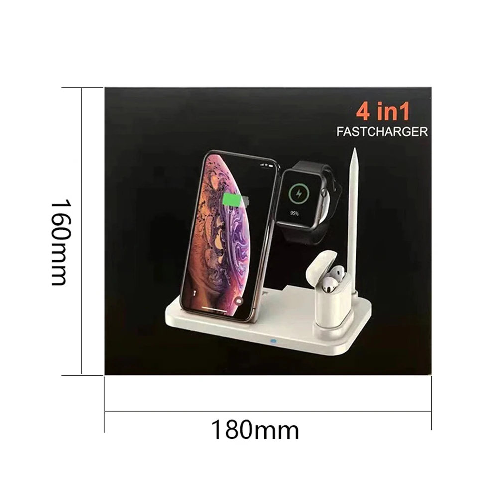 Новое Быстрое беспроводное зарядное устройство 4 в 1 для Apple Watch iWatch 1 2 3 4 Airpods QI Беспроводная док-станция для зарядного устройства для iPhone XR XS MAX для телефона