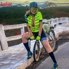 Флуоресцентная зеленая полосатая веломайка Kafitt, Женская толстовка, спортивная одежда, сексуальные колготки, красивый комбинезон