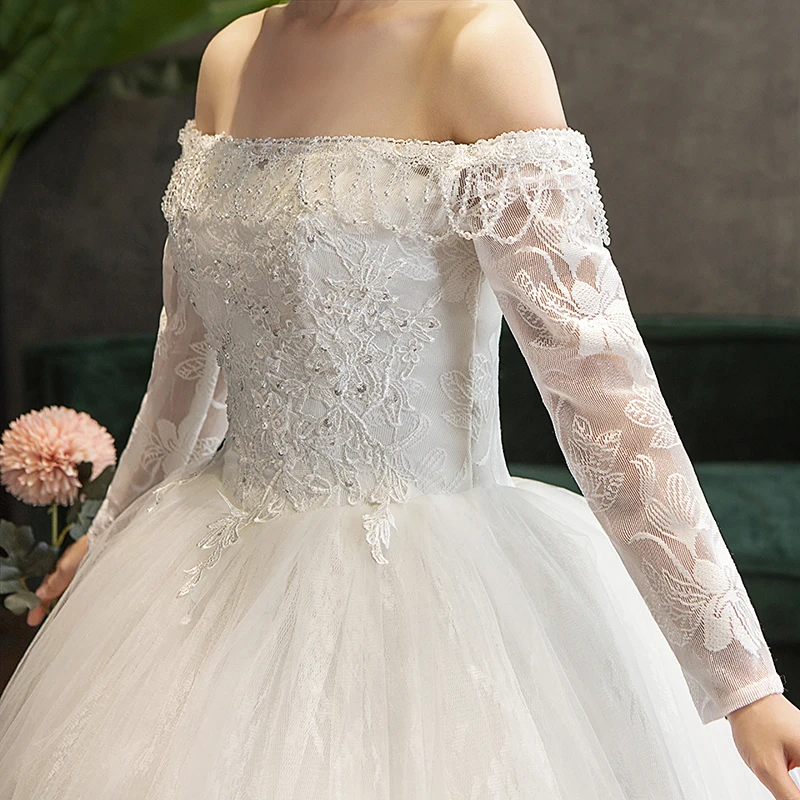 Vestido De Noiva Новое кружевное свадебное платье элегантное с вырезом лодочкой бисером