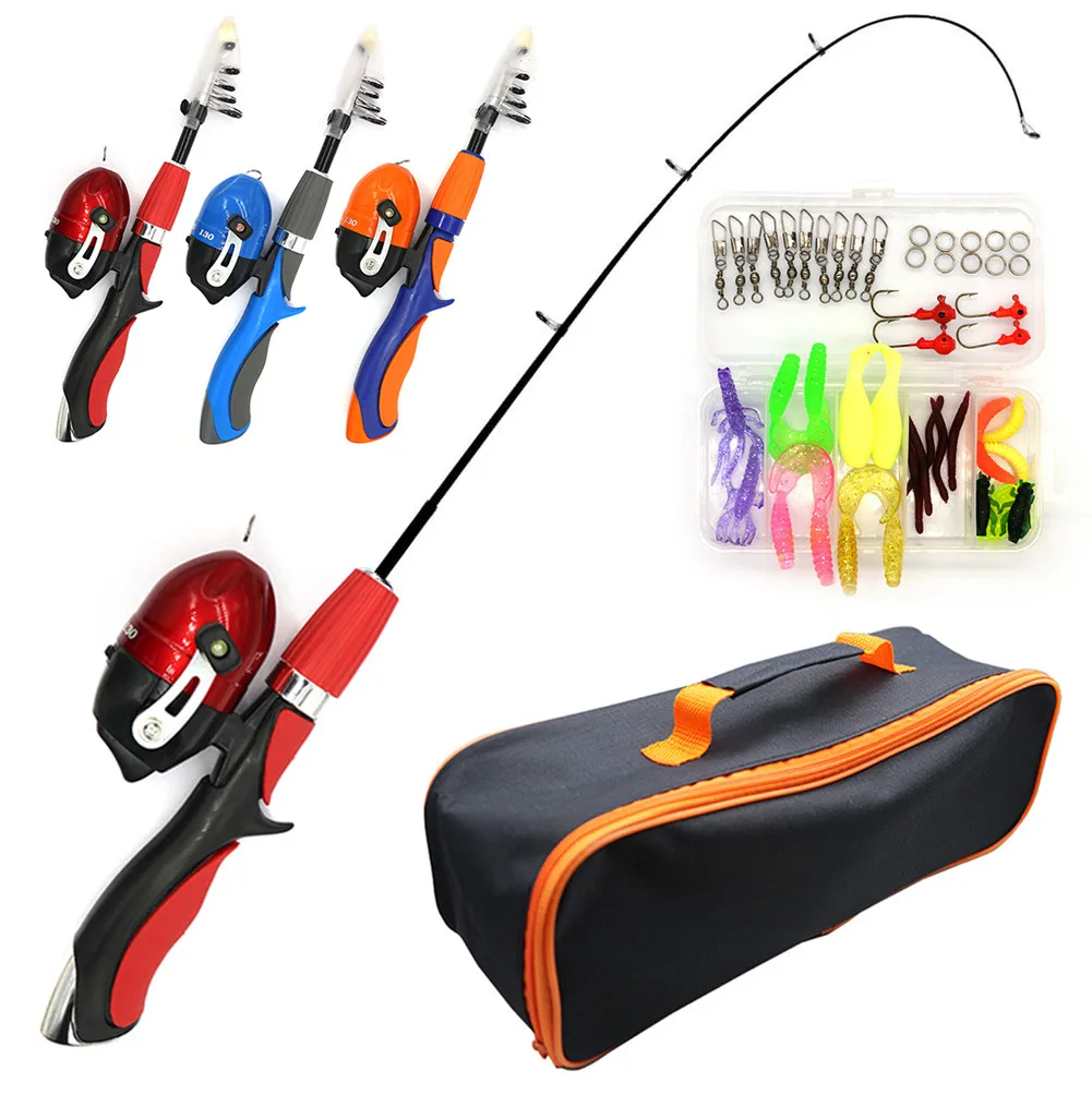 

Kids Fishing Pole Set Full Kits With Telescopic Fishing Rod And Spinning Reel Baits Hooks Saltwater Freshwater Travel Pole Set