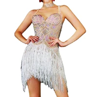 sparkling sequins rhinestones decoration fringes bodysuit dance wear ladies nightclub party performance theatrical costume