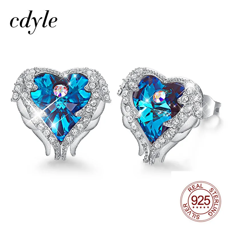 

Женские серьги-гвоздики в виде крыльев Cdyle Angel, украшенные кристаллами из стерлингового серебра 925 пробы