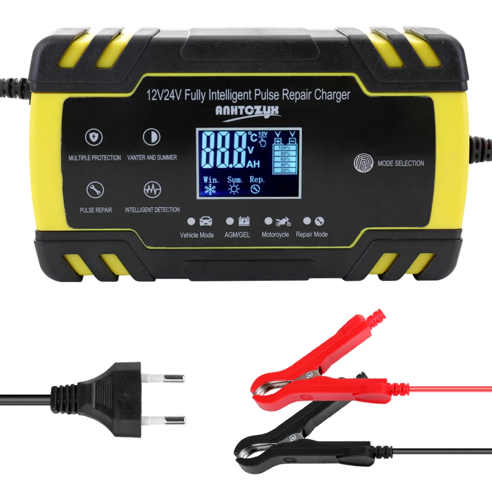 

12V/24V 8A Car Full Automatic Battery Charger Digital LCD Display Power Pulse Repair Chargers Wet Dry Lead Acid Battery-chargers