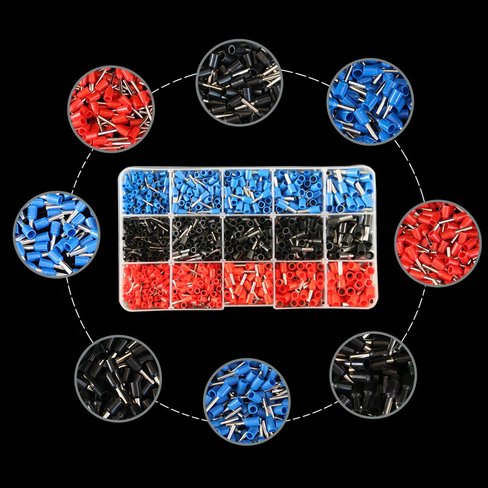 1065pcs AWG12-22 0.5-4mm2 Tube Terminal Crimp Kit Cord Pin End Insulated Wire Terminals VE Connector Mixed Electrical