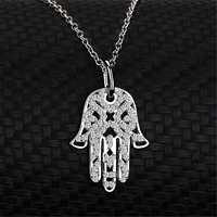 hand of fatima necklace silver hamsa palm pendant with zircon for young lady trendy cute elegant lucky neck chain khamsah amulet