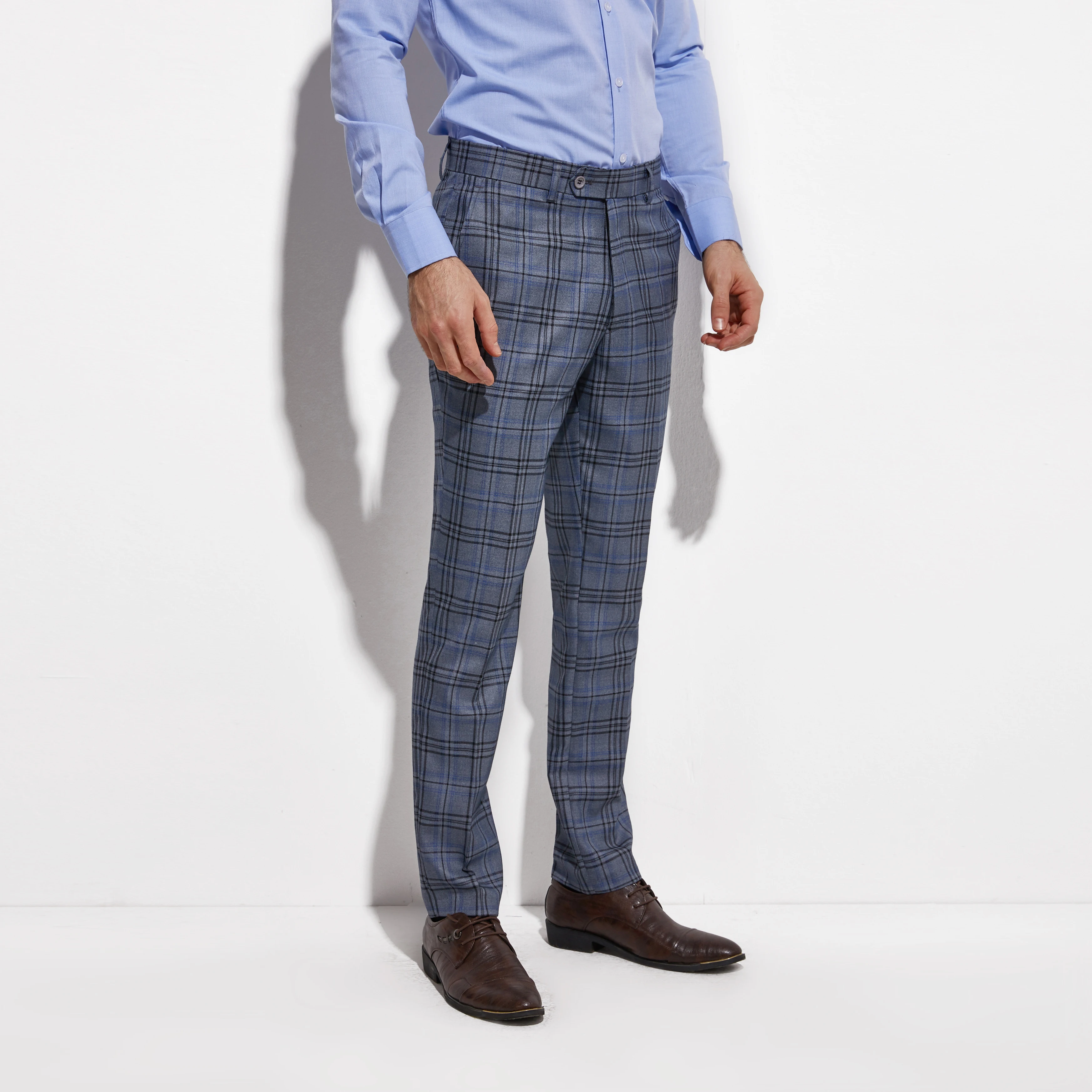 Модные синие серые клетчатые мужской костюм Индивидуальный заказ Slim Fit, в клетку, костюм из двух предметов Повседневное