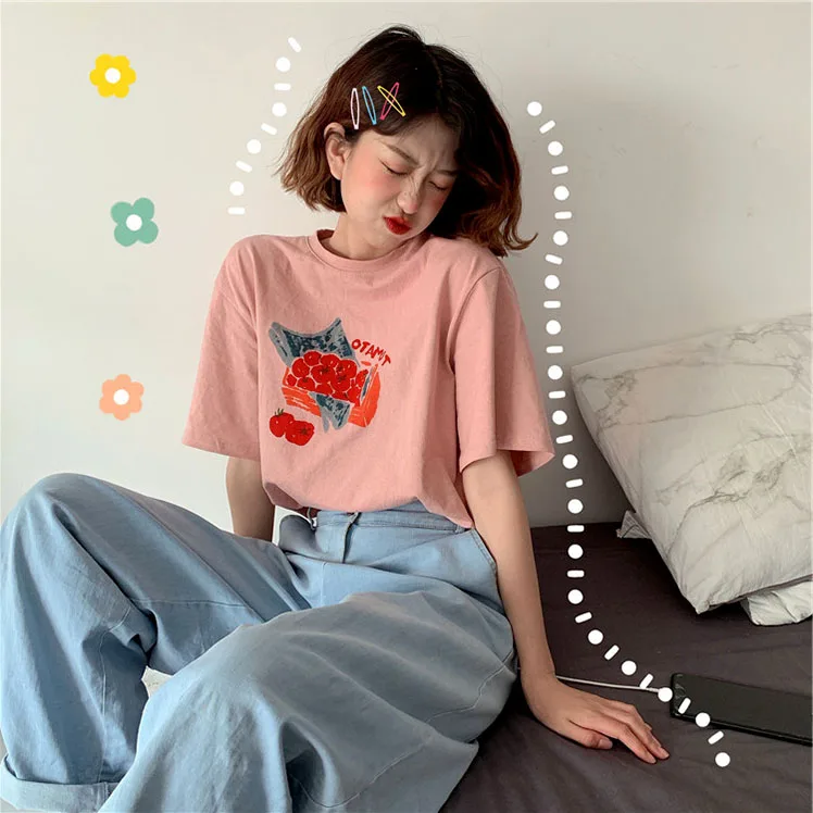 С круглой горловиной с принтом футболки короткими рукавами для девочек Футболка