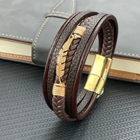 multilayer leather stainless steel bracelet for women with maple leaf golden braided bracelets for men charm jewelry gifts