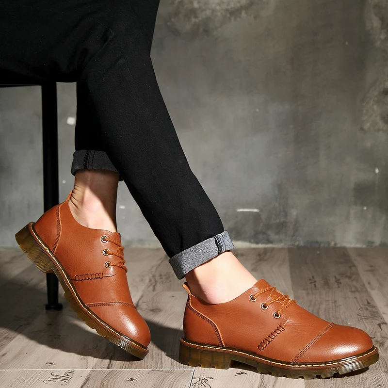 

High Quality Genuine Leather Men Shoes Waterproof Lace-Up Casual Shoes Men Non-Slip Outdoor Flats Men Shoes