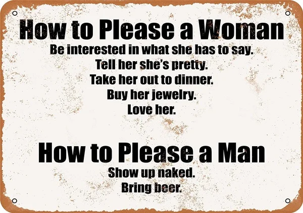 

Wall Art Hanging Decoration Metal Sign How To Please A Woman And A Man Vintage Look Large :12X 8/ 12X 6 Inches