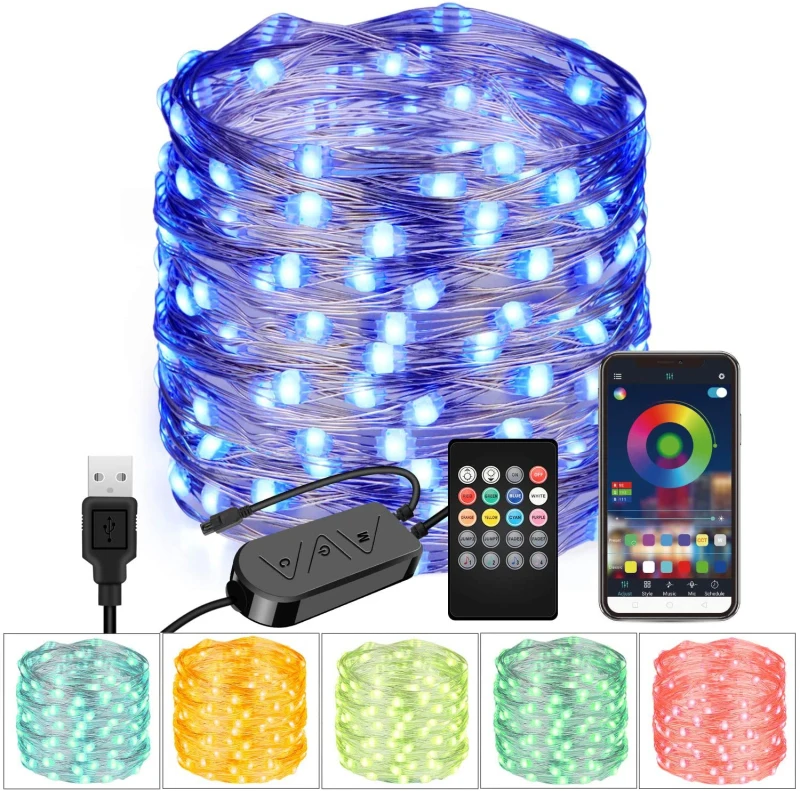 

5-20m RGB Bluetooth Music Sync Led Fairy String Light Christmas Lamp Remote Control Mobile Phone Smart Copper Wire Light String