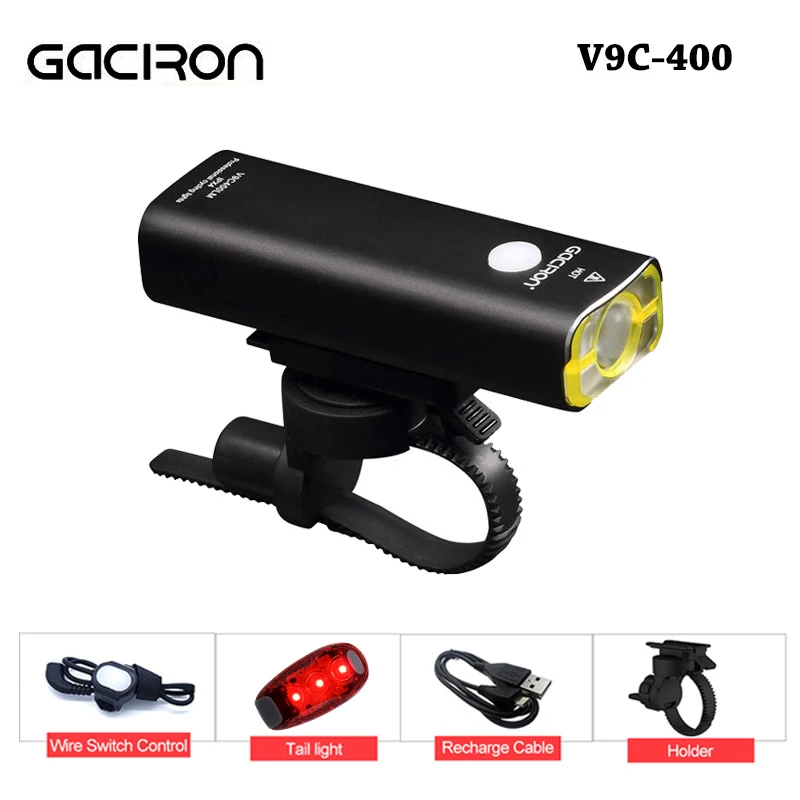 GACIRON 400-1800 люмен велосипедный передний светильник USB Перезаряжаемый велосипедный головной светильник вспышка светильник MTB дорожный велосипед Водонепроницаемый светодиодный головной фонарь - Цвет: 400 Lumens Black