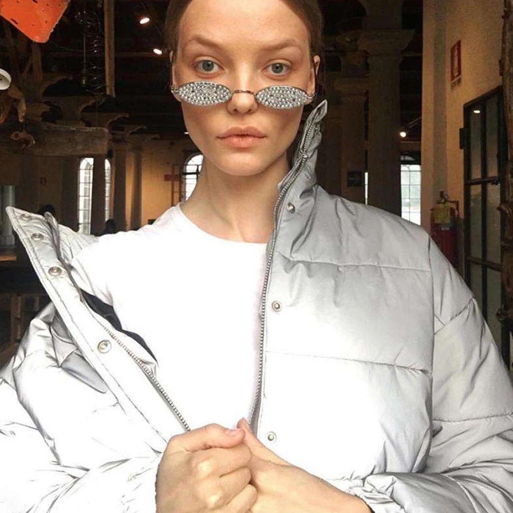 Женская укороченная куртка оверсайз ночная Светоотражающая однотонная серая