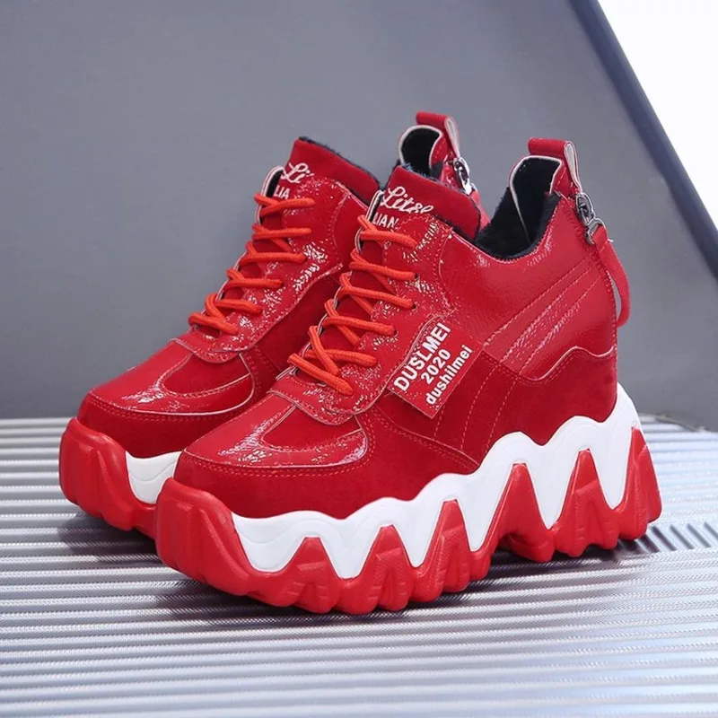 Женские кроссовки на платформе обувь танкетке Цвет Красный модные дизайнерские