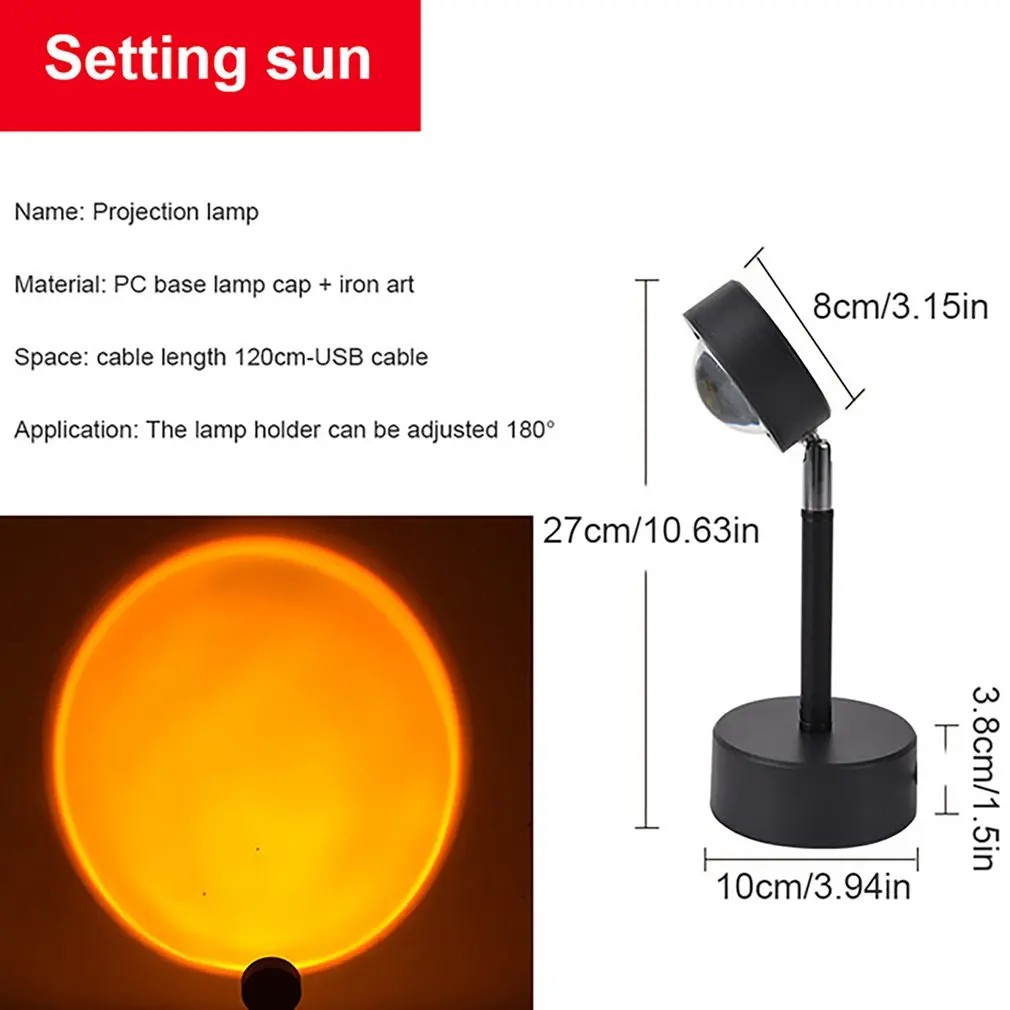 

USB Sunset Red Projector Led Night Light Sun Projection Desk Lamp Bedroom Bar Coffee Store Wall Decoration Lighting
