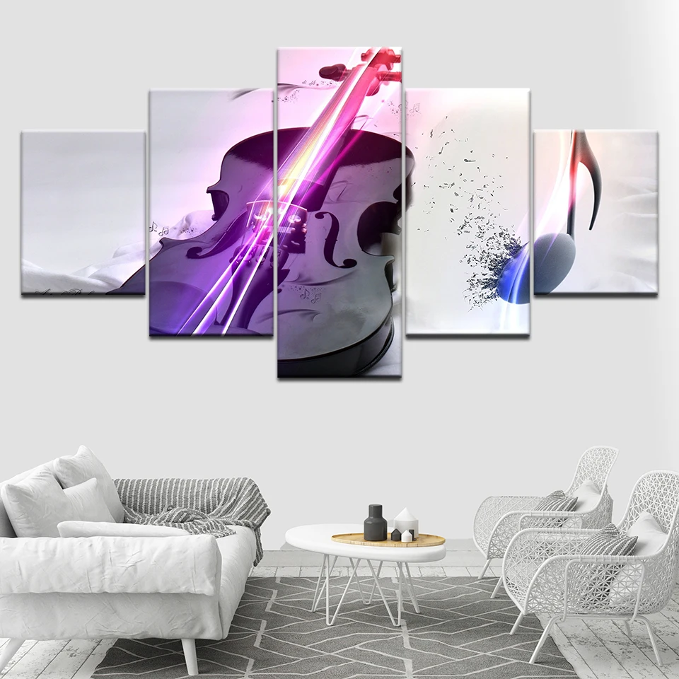 Настенная Картина на холсте HD принты 5 шт. скрипка домашний декор музыкальный