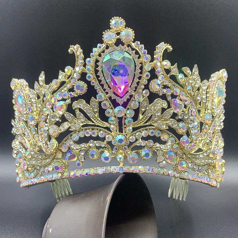 

Baroque Luxury Bling Crystal teardrop Bridal Tiaras Crown Big Rhinestone Pageant Diadem Bride Hairbands Wedding Hair Accessories