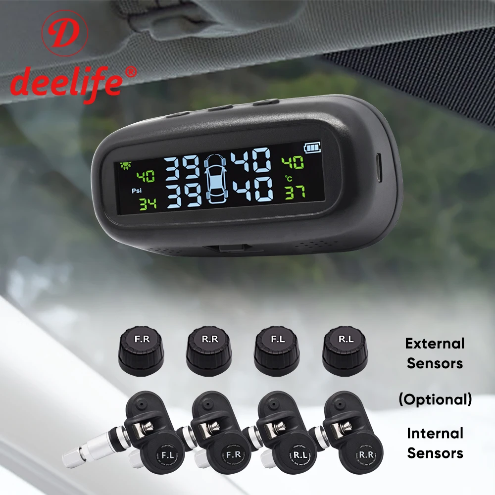 Система контроля давления в автомобильных шинах Deelife TPMS, внутренний внешний датчик, солнечные колеса TMPS, Беспроводная сигнализация давления в шинах