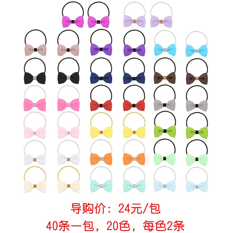 

A pair of Little girls hair elastics color bow hair tie set hair holder accessories for kids