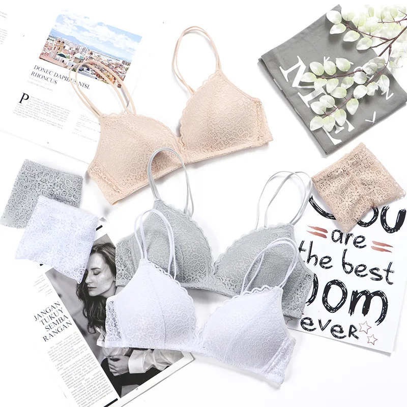 Wirefree Bra Women Push Up Sexy Underwear Thin Breathable Girls Bras Hollow Out Lace Brassiere