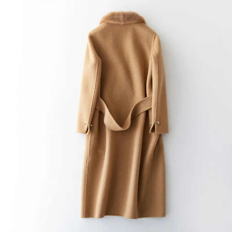 

Real New Wool Jacket Elegnat Winter Woman Coats 2020 Korean Fashion Warm Alpaca Long Coat with Mink Fur Collar B17Y05691