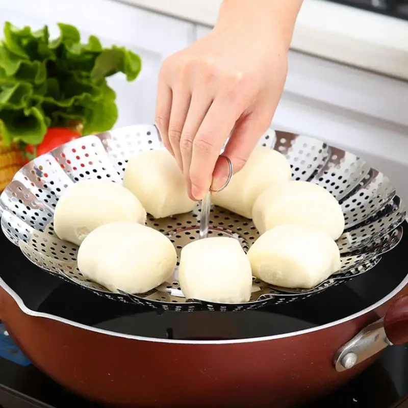 

Telescopic Folding Dish Steam Steel Food Steamer Basket Mesh Vegetable Cooker Steamer Multifunction Kitchen Tool