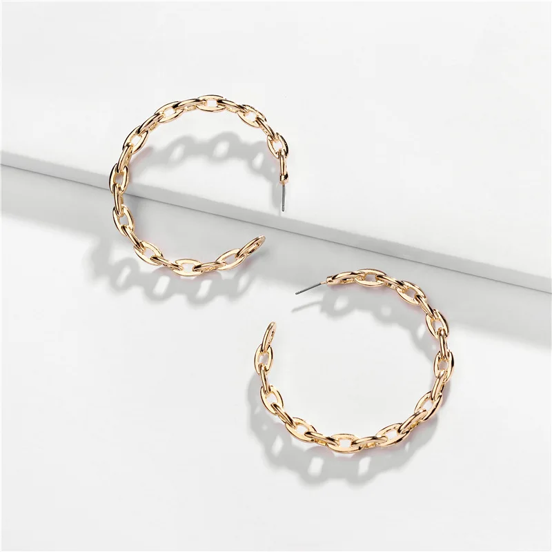 Полые сплав цепь твист форма обруча серьги большие круглые женские KS-2019 цветные