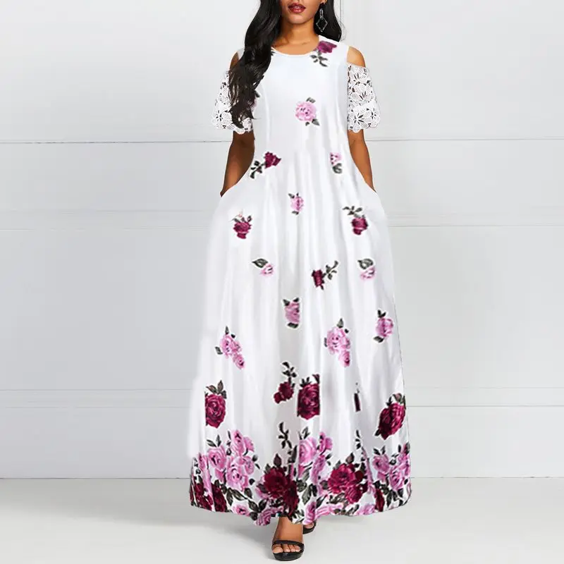 Кружевное платье с открытыми плечами и рукавом до локтя летнее праздничное