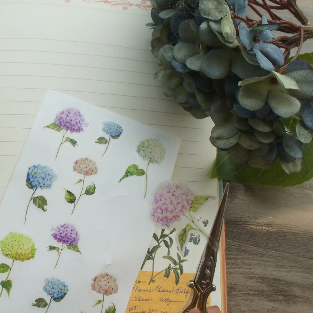 1 лист красочный дизайн гортензии наклейка в качестве подарочной бирки декорация