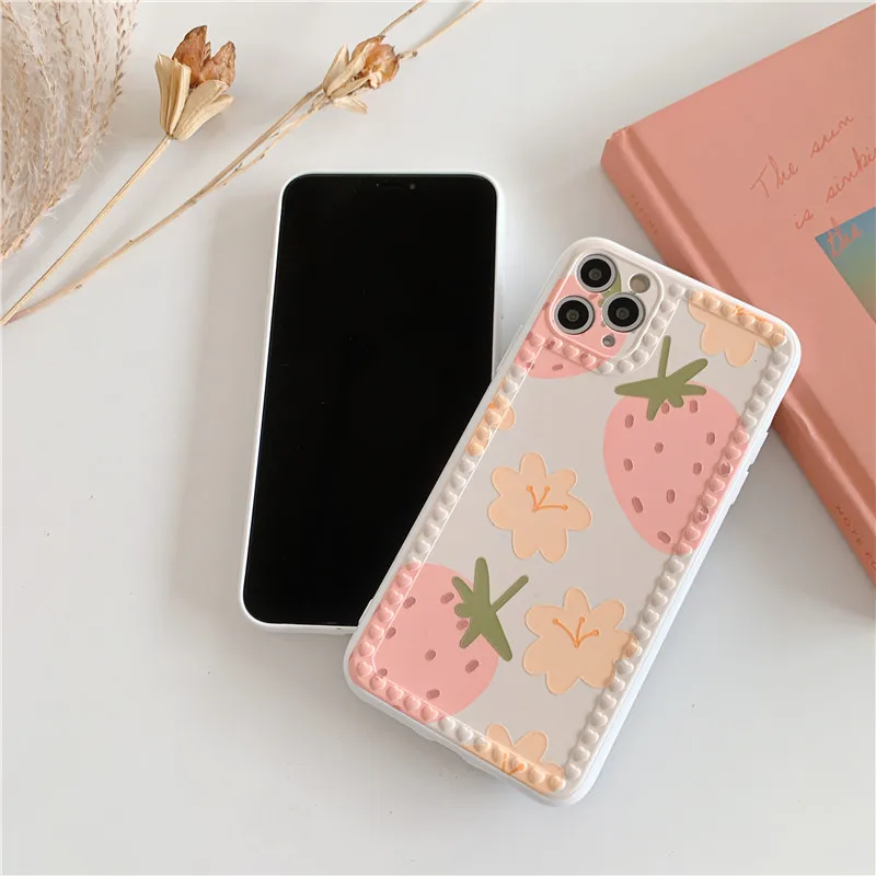 Роскошный милый чехол с клубничным растением для iPhone 11 Pro Max Мультяшные мягкие