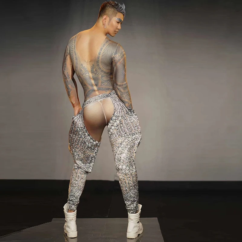 Модный сексуальный мужской комбинезон с принтом тату меховое пальто для ночного