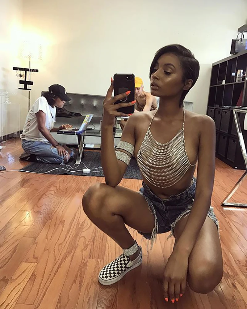 Блестящая Бриллиантовая цепочка для тела Кристальные стразы Холтер открытая