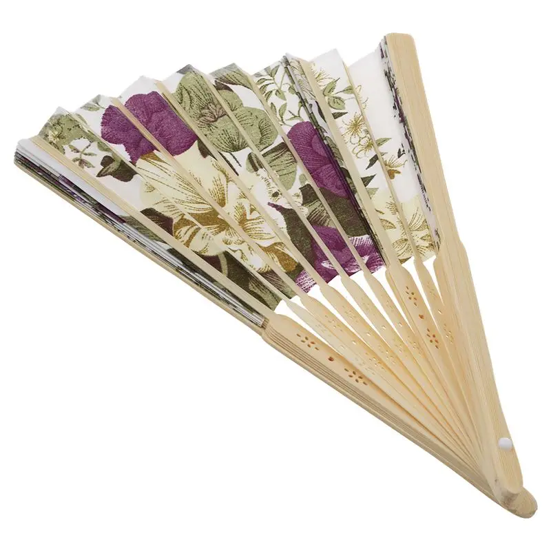 Women's Summer Wedding Floral Pattern Fabric Folding Hand Fan White Purple Promotion | Дом и сад
