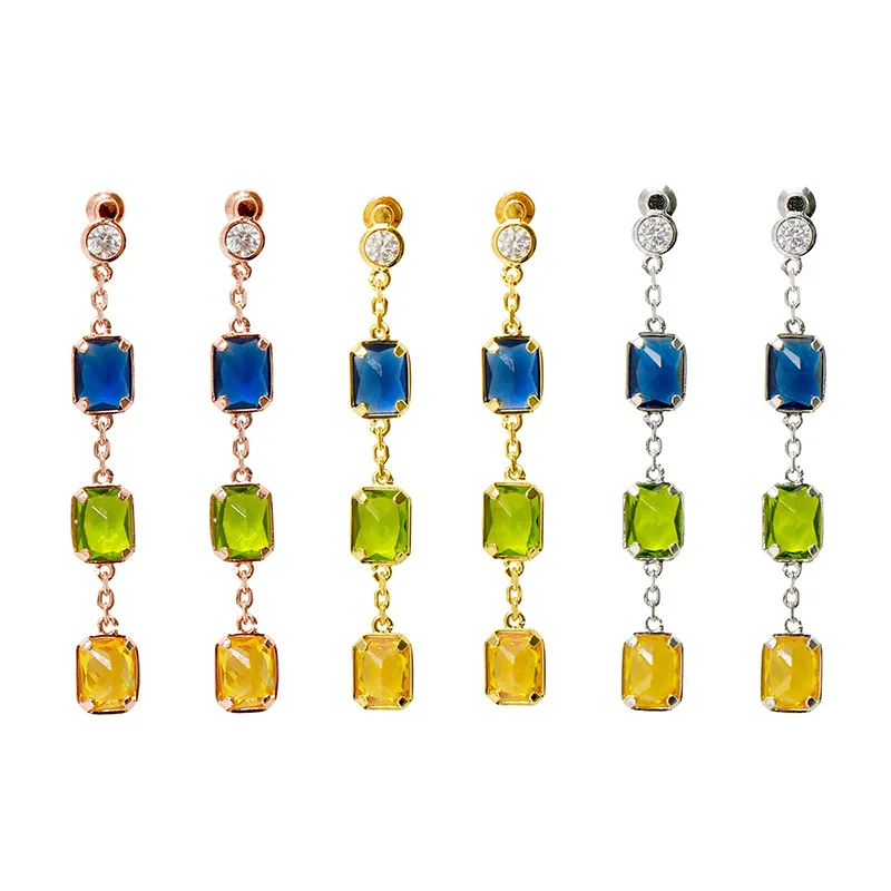 

High Quality Fancy Original Crystal Bijoux Earrings Rose Gold Color Charm Chain Drop Earrings For Women Fashion Jewelry