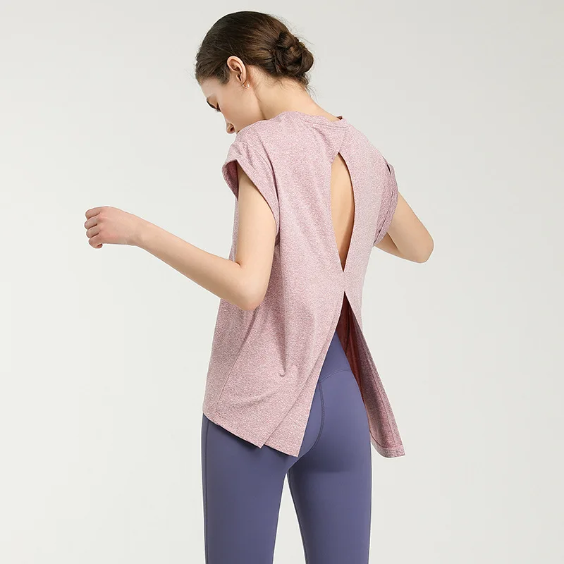 Летние свободные рубашки для йоги женские ажурные футболки с коротким рукавом