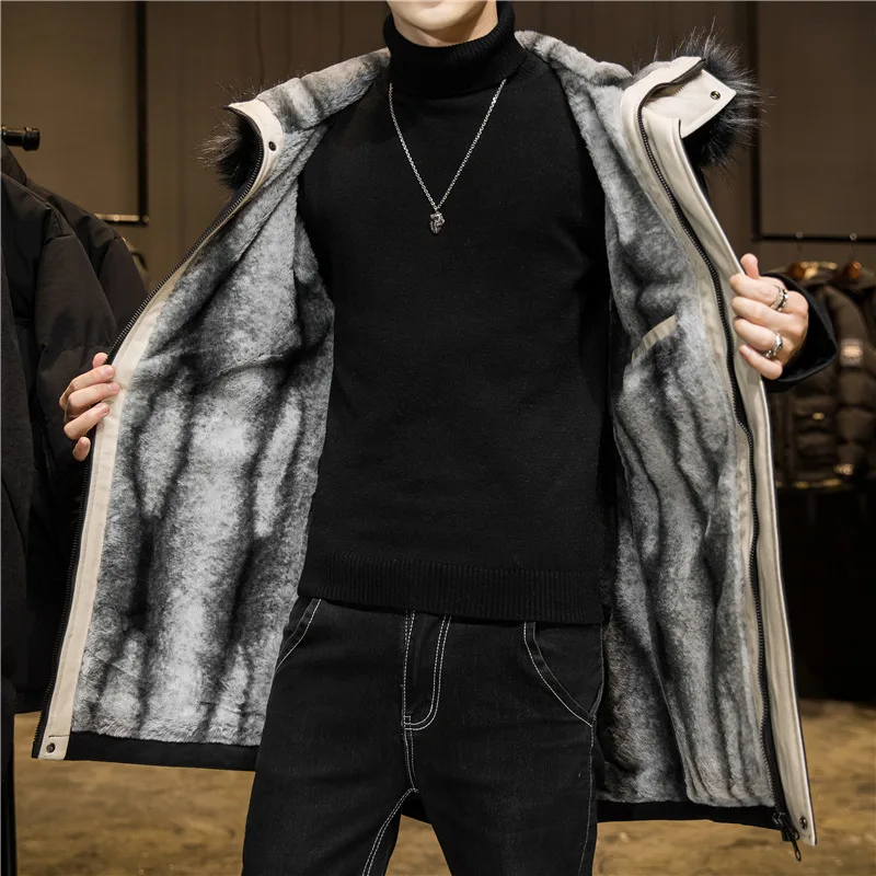 Padded Jacket Men's Autumn And Winter Hooded Pie Overcome Medium Length Padded Jacket Teenager Student Thickening Padded Jacket