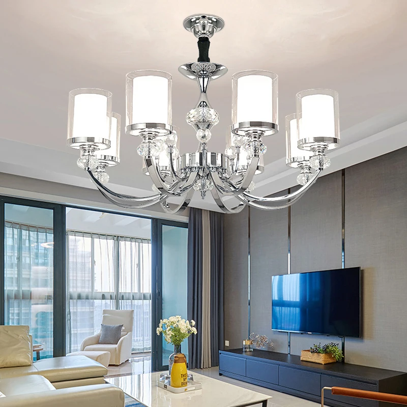 

Современная хрустальная люстра, лампа для гостиной, хромированная металлическая светодиодная лампа, подвесной потолочный светильник, WF