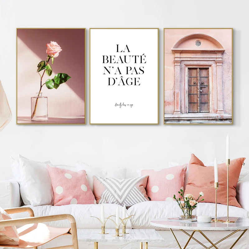 

Pink Door Flower Poster Nordic Photography Print Highway Landscape Canvas Painting Quote Wall Art Pictures Modern Home Decor