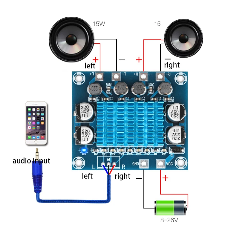 Цифровой усилитель мощности KYYSLB DC8 ~ 26 в 30 Вт * 2 класс D Плата усилителя Mp3 12V24V
