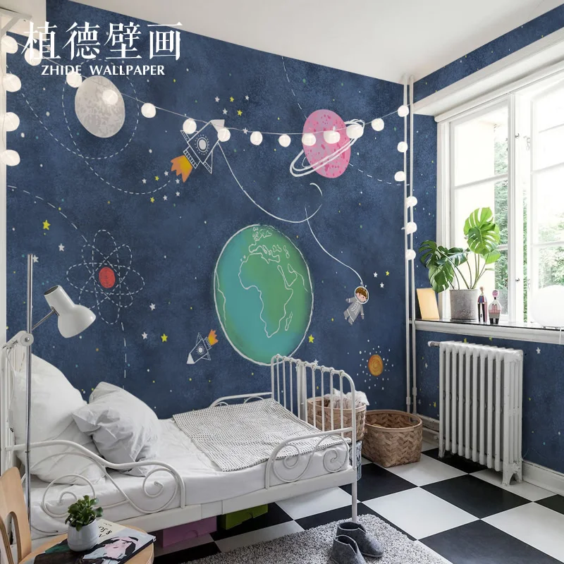 Мультфильм Космос планета детская комната Игрушка мальчик спальня обои в
