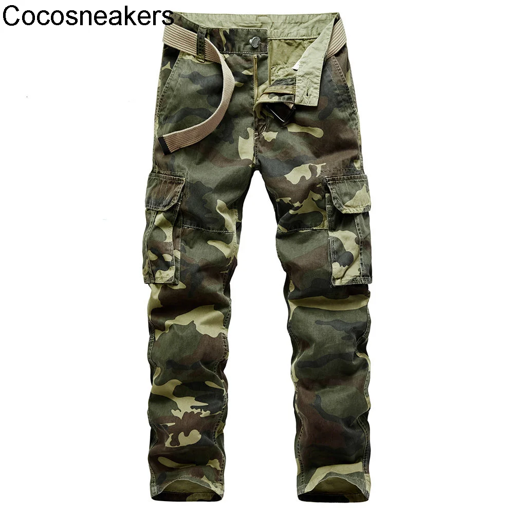 

Fashion retro cotton men's Wear-resistant Multi Pocket camouflage loose overalls control