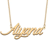 aiyana name necklace for women stainless steel jewelry 18k gold plated alphabet nameplate pendant femme mother girlfriend gift
